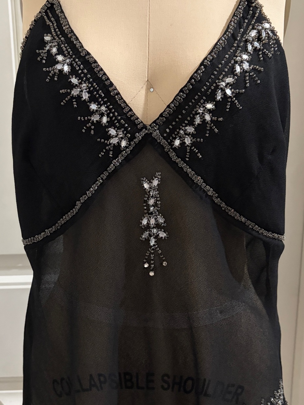 Embellished Black Beaded Mesh Camisole